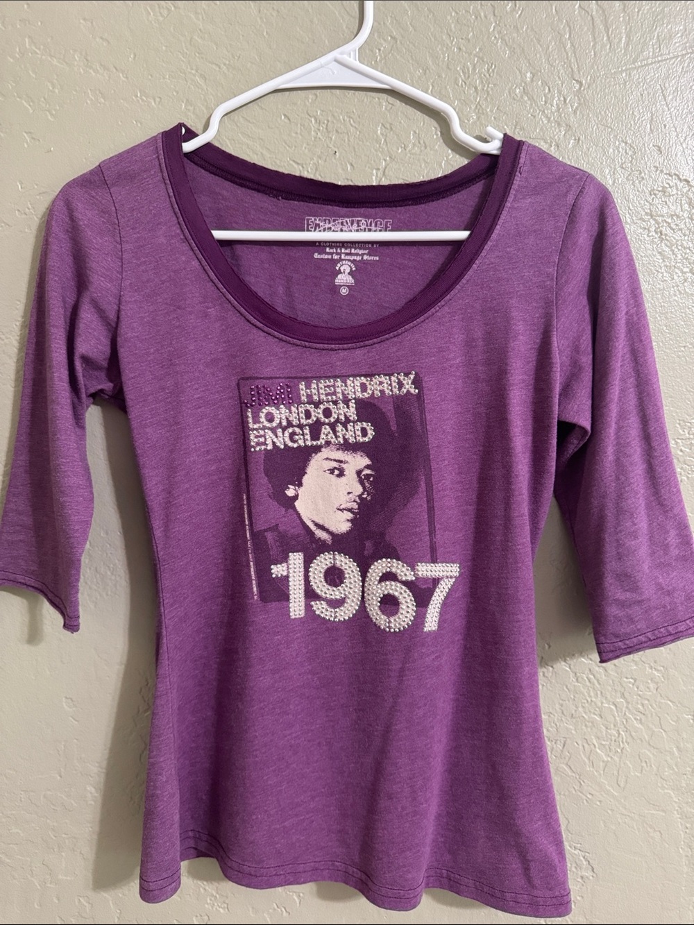 Rock & Republic Purple Graphic Tee with 1967 Jimi Hendrix Print